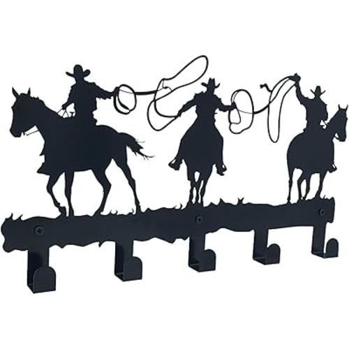 Western Cowboy Coat Hooks - Wall Art Decor and Key Holder, Clothes, Hat, and Backpack Hanger, Sweet Home Storage Decor for Entryway, Hallway, Office, Kitchen, and Living Room