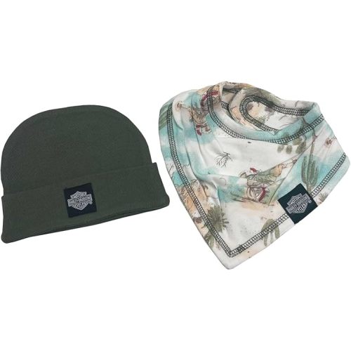 Harley-Davidson Baby Boys' 2-Pack Newborn Western Beanie Set, Green