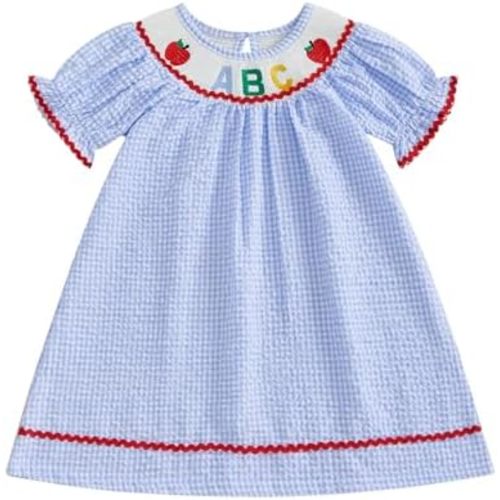 Toddler Little Baby Girl Summer Outfit Smocked Dress Puff Short Sleeve Stripes Dresses Kids Boutique Clothing