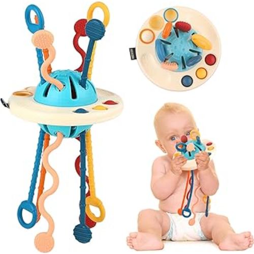 Baby Montessori Sensory Toy for Babies, Silicone Pull String Teething Toy, Baby Toys for 6-12-18 Months Newborn Boys and Girls
