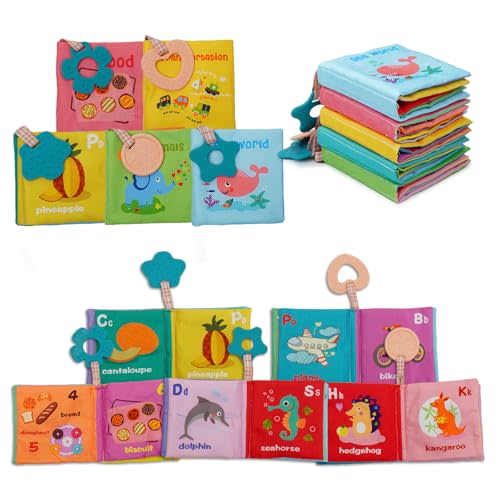 ArtCredit 5-Pack Soft Cloth Crinkle Books for Babies 0-3, Washable Non-Toxic Sensory Early Educational Toys, Bath & Learning Cloth Books for Infants, Giftable Preschool Learning Gifts (Five Themes)