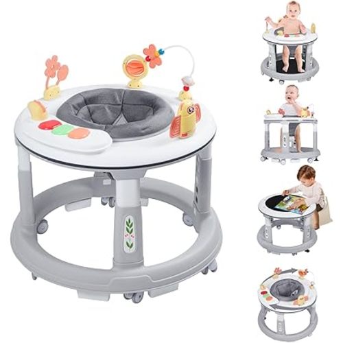 Baby Walker, 5 in 1 Baby Walkers for Boys Girls 6-12 Months, Foldable Baby Walker with Wheels with Bouncer & Learning Mode, Music, Adjustable Heights