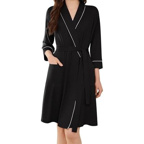 Ekouaer Women Robes Shawl Collar Bathrobe Short Kimono Robe Soft Knit Bathrobes Ladies Sleepwear with Pockets S-XXL