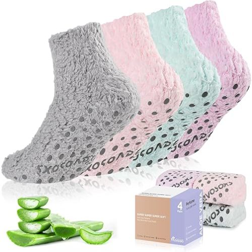 Revosoxs Fuzzy Grip Socks for Women Men,Thick Warm Slipper Cozy Fluffy Non Slip Ankle Hospital socks With Grips.