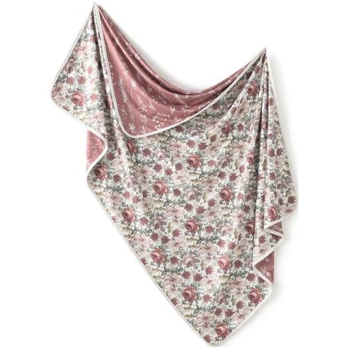 Little Jump Stretchy Jersey Knit Swaddle Blankets, Premium Cotton Floral Baby Blanket,Soft Western Wild Flowers Baby Quilt for Baby Girls and Toddlers(Vintage Floral)