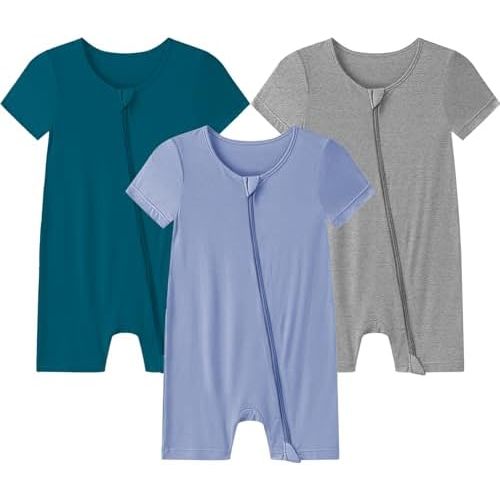 Baby Romper 3 Pack Bamboo Rayon Footless Short Sleeve Zipper Romper