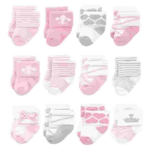Hudson Baby Infant Girls Cotton Rich Newborn and Terry Socks, Royal 12-Pack, 0-6 Months