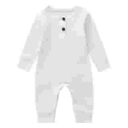 Penkiiy Newborn Baby Spring And Autumn Clothes Comfortable Solid Color Round-neck Rompers Baby Sleep and Play Pajamas 6-9 Months White on Clearance