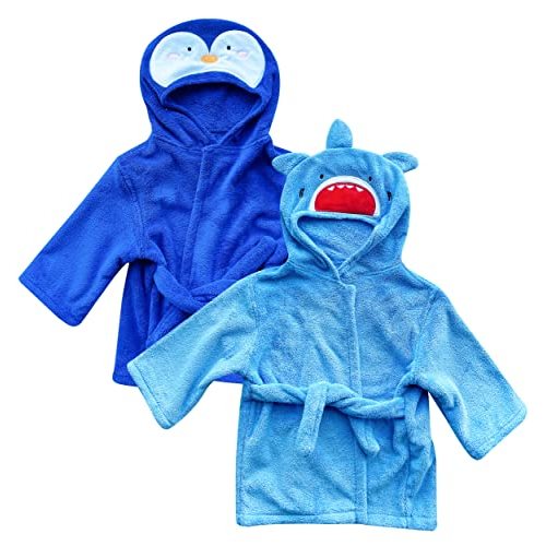 Sunny zzzZZ 2 Pack Unisex Baby Plush Animal Face Robe for 0-9 Months - Baby Essentials Registry Gifts