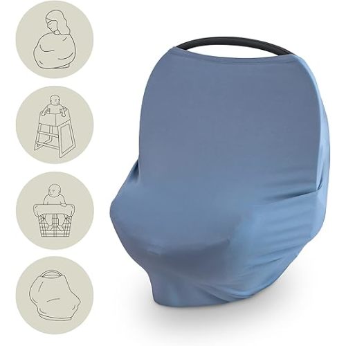 mushie Baby Car Seat Canopy Cover | Breathable & Stretchy Multi Use Cover for Breastfeeding, Nursing, High Chair, Shopping Cart, Strollers (Tradewinds)