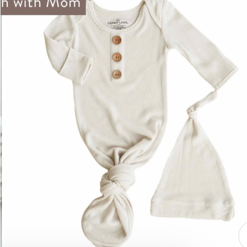 Eggshell Bamboo Waffle Newborn Baby Knot Gown & Hat Set | Caden Lane