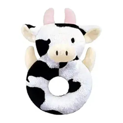 Baby Cow Soft Rattle Toy, Dairy Cattle Plush Infant Shaker Rattle Easy-Grasp Stuffed Animal Toy, Gifts for Newborns Babies Toddlers Boys Girls, Pink Horns, 6 Inches