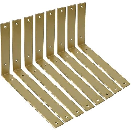 Shelf Brackets 12 Inch L Brackets for Shelves Heavy Duty Gold Wall Brackets for Shelves 5mm Thick Metal Bracket Support for Shelf with Screws