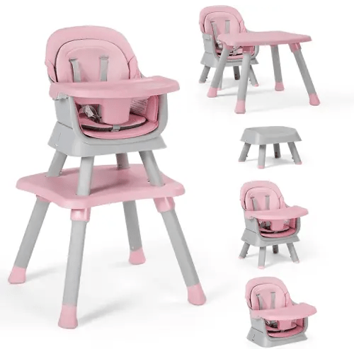 Baby High Chair, 8 in 1 Convertible Highchairs for Babies and Toddlers, Children Dining Booster Seat/Kids Building Block Table for Girls Boys, Baby Seat with Removable Tray, Pink