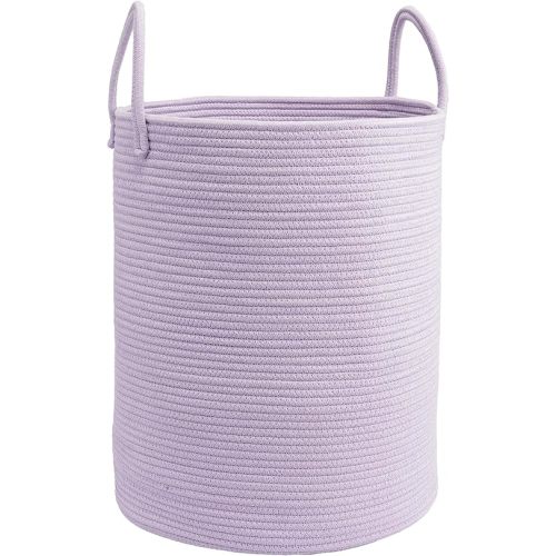 Woven Cotton Rope Laundry basket-15”X20” Laundry Hamper-Rope Storage Basket for Dirty Clothes, Toys and Blankets Perfect for Bathroom, Baby nursery and Living Room Storage (purple)
