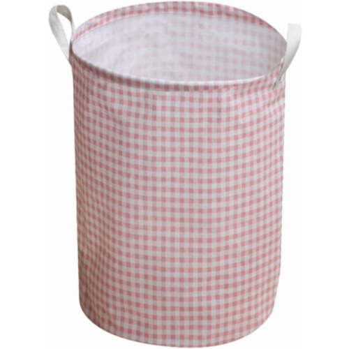 Collapsible Laundry Baskets-Cotton Linen Laundry Hampers for Laundry,Foldable Waterproof Laundry Hampers with Handles,Storage Bin Organizer for Clothes (Pink plaid)