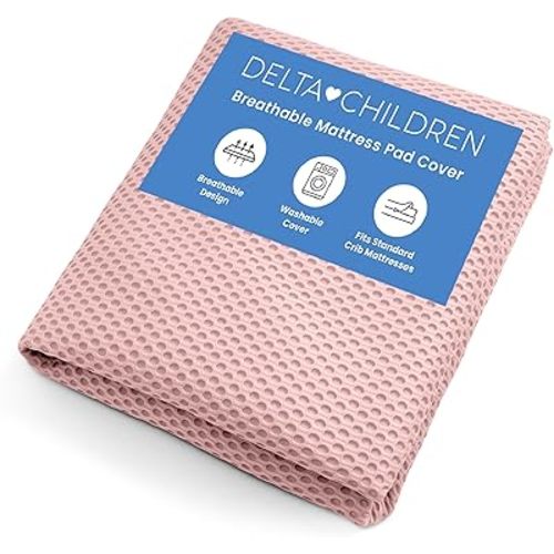 Delta Children Breathable Crib Mattress Pad Cover - Make Every Crib Mattress Breathable - Elastic Edges for Secure, Universal Fit - Machine Washable - 1 Pack, Pink