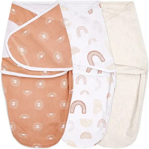 aden + anais, Cotton Knit Baby Wrap, Newborn Wearable Swaddle Blanket, 3 Pack, Orange Keep Rising, 0-3 Months