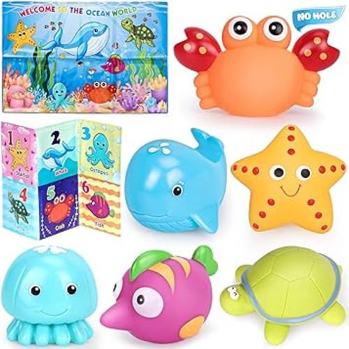 Bath Toys for Toddlers 1-3, No Hole Ocean Baby Bathtub Toys with Bath Book, Toddler Baby Bath Toys for 1 2 3 4 Year Old Girls Boys