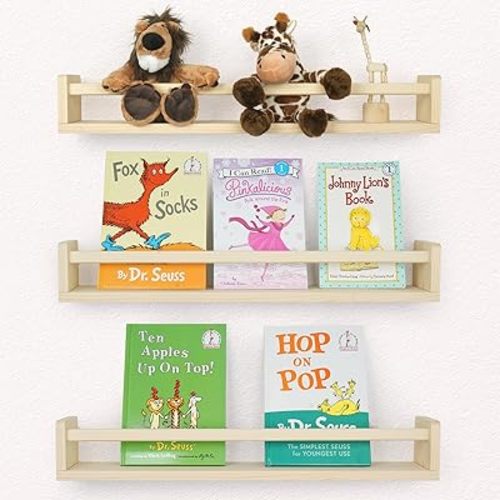 Floating Shelves for Wall Wood Shelf, Nursery Book Shelves Set of 3, Wood Floating Shelves for Bathroom, Kitchen, Bedoom, Picture Ledge Shelf Toys Display and Organization, 23.5 Inch