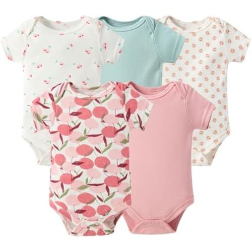 Baby Girls Short-Sleeve Bodysuit,Cotton 5 Pack One Piece Baby Girls Clothes,0-9 Months Soft Baby Girls Clothes