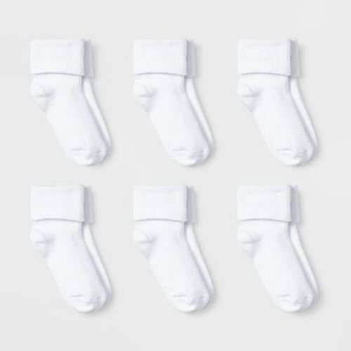Toddler 6pk Low Cut Bobby Socks - Cat & Jack™ White 2T-3T: Knit, Turnback Cuff