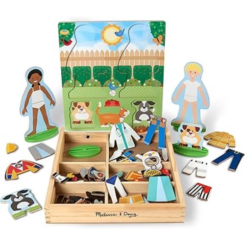 Melissa & Doug Occupations Magnetic Dress-Up Wooden Pretend Play Set (82 pcs) - Magnetic Dress-Up Dolls For Kids