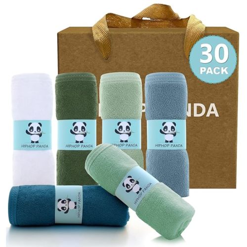 HIPHOP PANDA Baby Washcloths, Rayon Made from Bamboo - 2 Layer Ultra Soft Absorbent Newborn Bath Face Towel - Reusable Baby Wipes for Delicate Skin - Sage and Teal, 6 Pack