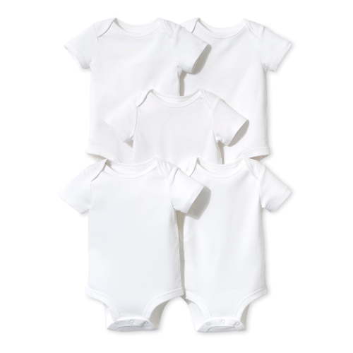 Little Star Organic Baby Boy or Girl Gender Neutral White Short Sleeve Bodysuits, 5-Pack