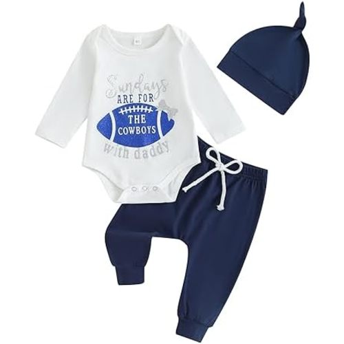 Newborn Baby Boy Football Outfit Sundays are for Football with Daddy Romper Pants Hat 3Pcs Cowboy Football Outfit