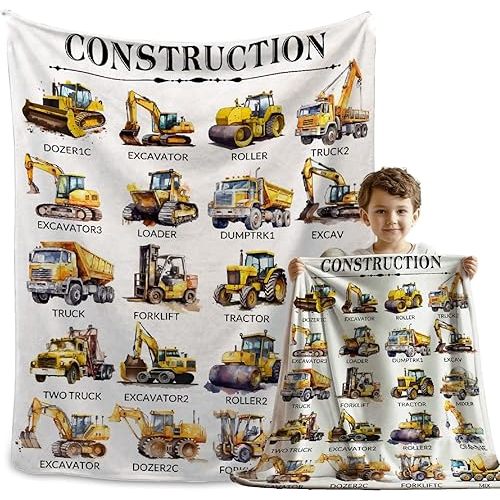 Truck Construction Equipment Blanket Gifts for Girls Boys,Truck Throw Blanket Gifts for Baby Trucks Decor Plush Soft Lightweight Flannel Fleece Blankets Sheet for Nursery Toddler 40x30In