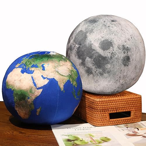 Beeyybuy 10 inch 2 pcs Moon Pillow+Earth Pillow Plush Toy Earth and Moon Stuffed Toy Planet Pillow Astronomy Decor Space Pillows Globe World Globe Stuffed Plush Toy