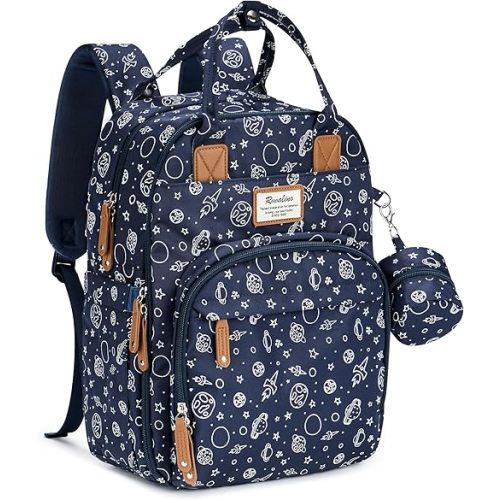 RUVALINO Diaper Bag Backpack, Multifunction Travel Pack Maternity Baby Changing Bags, Large Capacity, Waterproof, Blue Cosmic