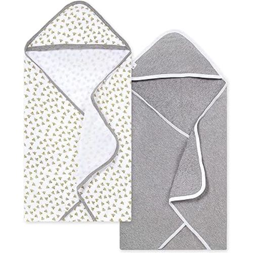 Burts Bees Baby Infant Hooded Towels Honey Bee Organic Cotton, Unisex Bath Essentials and Newborn Necessities, Soft Nursery Towel with Hood Set, 2-Pack Size 29 x 29 Inch