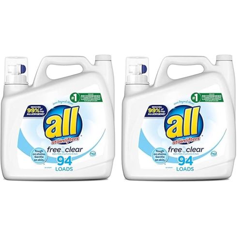 All Liquid Laundry Detergent Free Clear for Sensitive Skin, Ounce, 94 Loads Free and Clear 141 Fl Oz Unscented (Pack of 2)