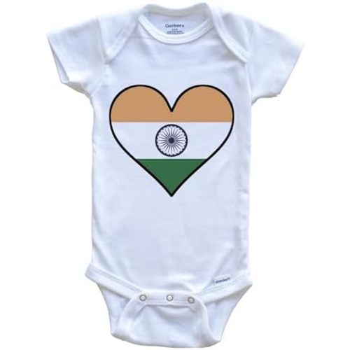 Really Awesome Shirts Indian Flag One Piece Baby Bodysuit - Cute Indian Flag Heart - India Baby Bodysuit
