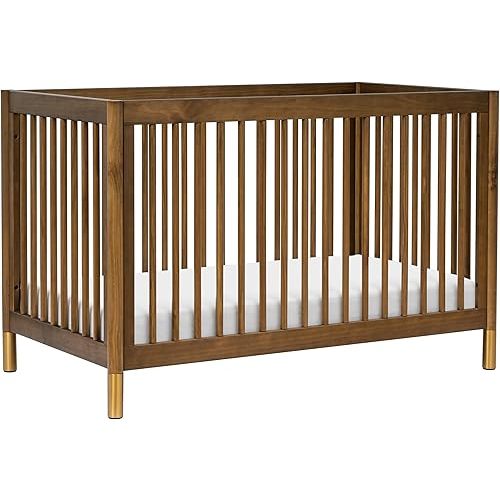 Babyletto Gelato 4-in-1 Convertible Crib with Toddler Bed Conversion in Natural Walnut and Brushed Gold Feet, Greenguard Gold Certified