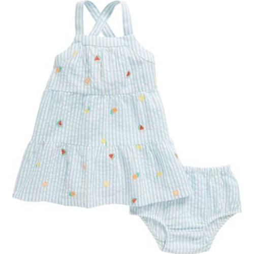 Embroidered Seersucker Tank Dress & Bloomers Set
