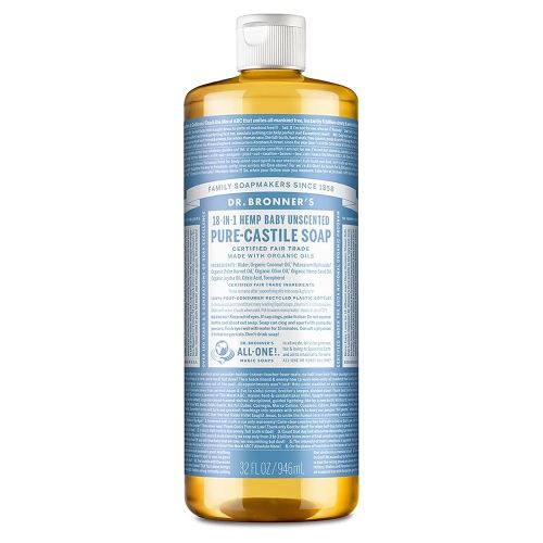 Dr. Bronner's - Pure-Castile Liquid Soap (Baby Unscented, 32 ounce) - Made with Organic Oils, 18-in-1 Uses: Face, Hair, Laundry and Dishes, For Sensitive Skin and Babies, No Added Fragrance, Vegan