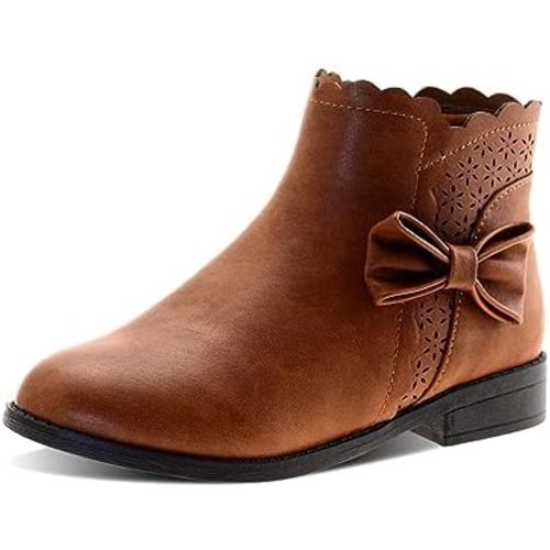 LseLom Girls Ankle Boots Kids Ankle Booties Bow Side Zipper Low Heel Outdoor Warm Shoes for Little Kids/Big Kids