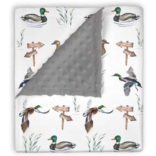 Mink Baby Boys Blankets Mallard Duck Hunter, Flying Wild Animal Hunting Reed Soft Double Layer Dotted Backing Receiving Swaddle, Newborn Infant Toddler Nursery Crib Bedding Shower Gift 30 x 40