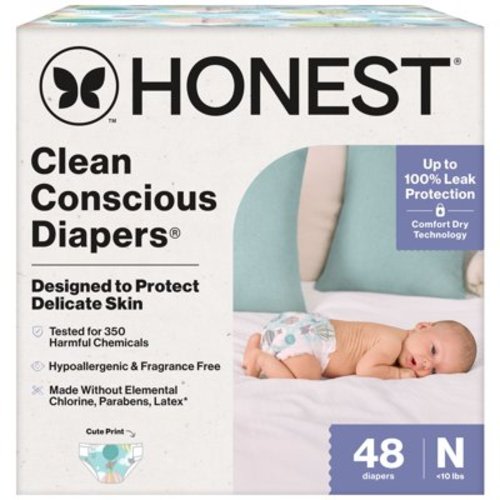 The Honest Company, Clean Conscious Diapers®, Above it All, Size NB, 48 Count Small Box