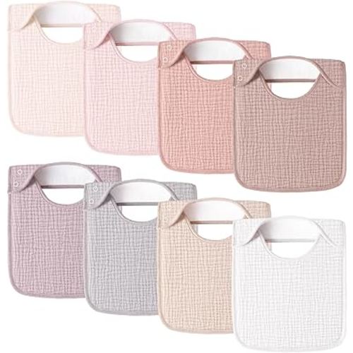 Muslin Baby Bibs for Boys Girls, 8-Pack Soft Cotton Adjustable Drool Bibs Set for Toddler,Newborn,Infant 0-24 Months (Pink)