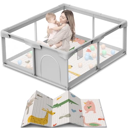 besuhot Baby Playpen 50x50 Inch Baby Playpen with Mat, Play Pen for Babies and Toddlers, Playard with Gate, Sturdy Safety Fence, Indoor & Outdoor Kids Activity Center