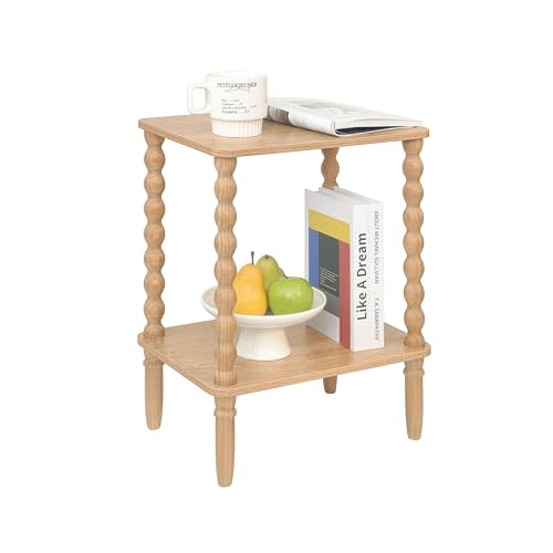 Fultyle Small End Table, Couch Side Table with 2-Tier Storage Shelf, Wood Coffee Table for Bedroom, Living Room, Small Spaces (Rustic Walnut)