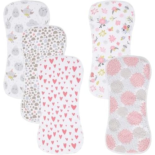 5 Pack Cotton Baby Burp Cloths Extra Absorbent Soft for Baby Boys and Girls (Pink-2)