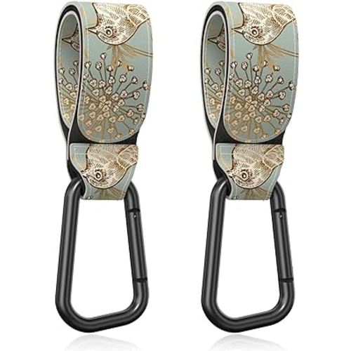 Baby Stroller Hooks for Hanging Bags, Universal Stroller Clips Accessories, Mommy Hook for Diaper Bag, Shopping Cart, Purse, Backpack - 2 Pack, Green Bird