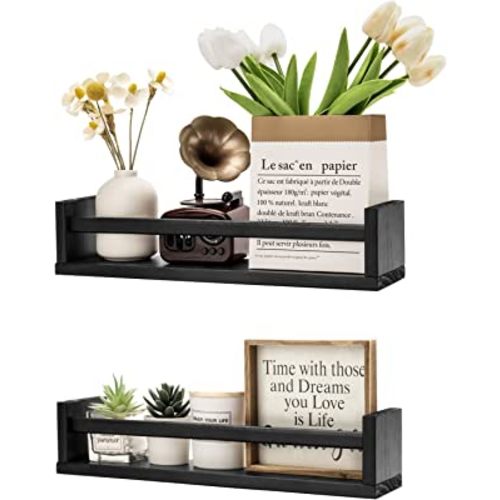 Gneric Floating Shelves for Wall, Black Nursery Book Shelves, 15.7 inch Kids Bookshelf, Wall Shelves for Living Room Bedroom Decor,Kitchen Spice Rack,Bathroom Storage Rack(2 Pack)