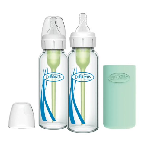 8o Dr. Brown's Natural Flow Anti-Colic Options+ Narrow Glass Baby Bottle with Silicone Sleeve, 2-Pack