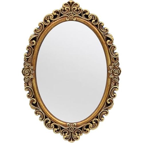 OIGUMR Oval Wall Mirror Mirror Vintage Hanging Mirrors for Bedroom Living-Room Dresser Decor (Gold；Frame Size：40 x 28.4 cm)